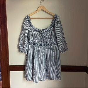 Banana Republic Striped Off-Shoulder Blue + White Cottagecore Lined Dress sz XL